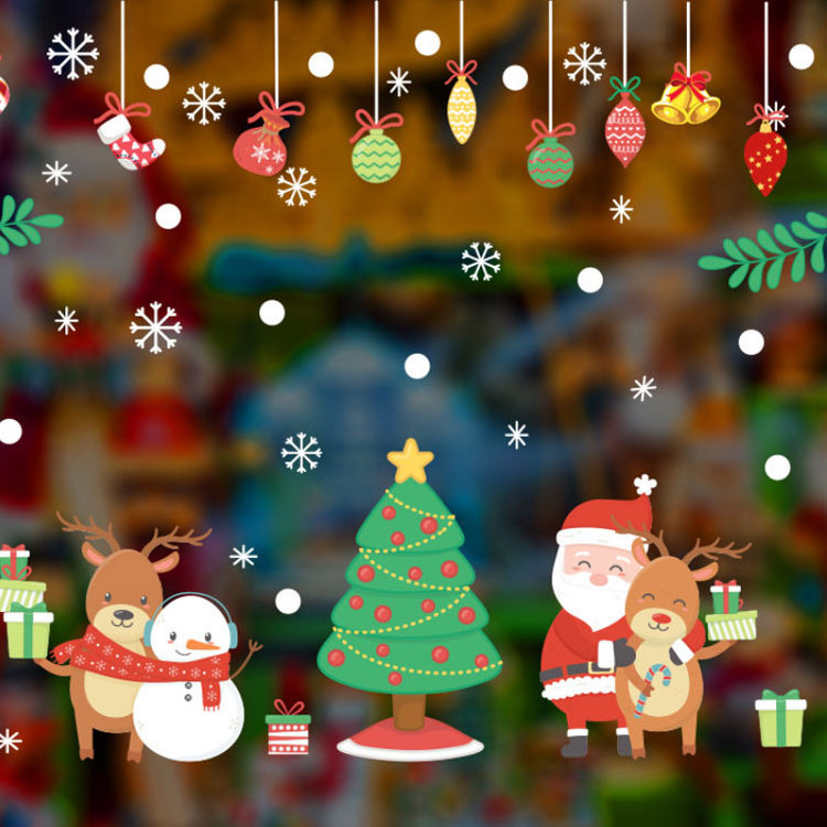 Custom  Christmas Wallpaper Decoration PVC Waterproof Advertising 3D Wall Paper Christmas Window stickers