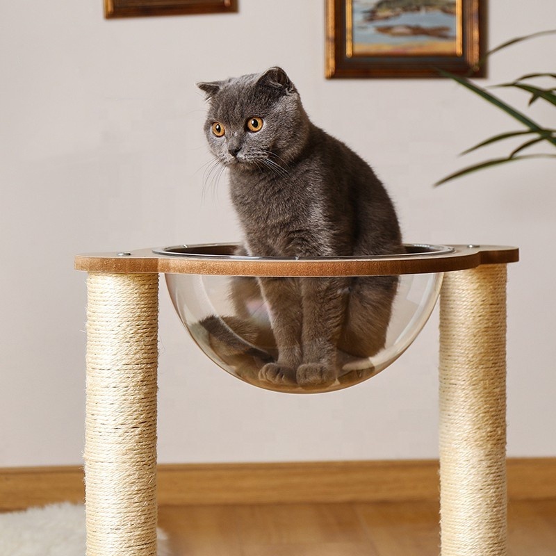 Cat Climbing Frame High Quality Sisal Durable Acrylic Space Capsule Double Layer Pet Swing Multifunction Hammock Cat Bed