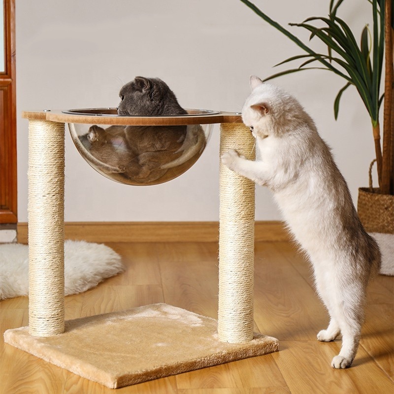 Cat Climbing Frame High Quality Sisal Durable Acrylic Space Capsule Double Layer Pet Swing Multifunction Hammock Cat Bed