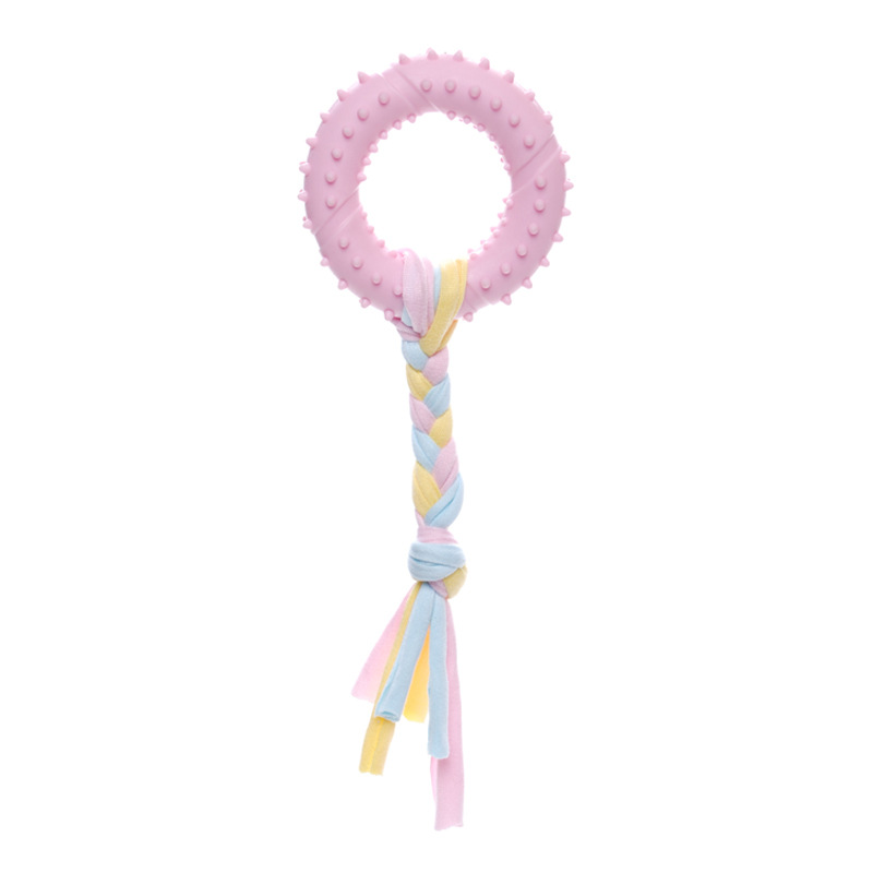 Pet toy TPR macaron cotton rope cloth dog chewing toy candy color cute rope knot  interactive dog toy