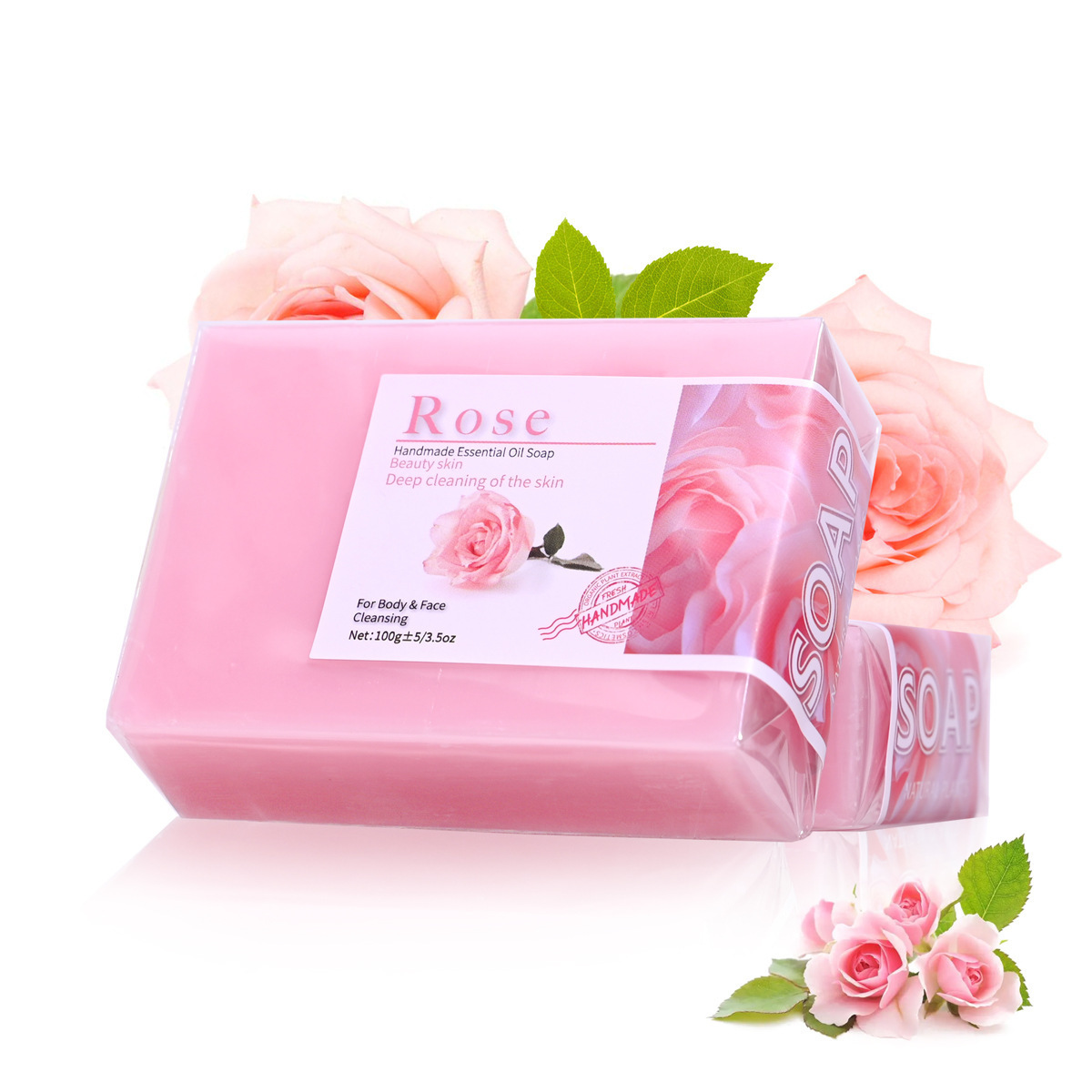 Wholesale 100g Natural Organic Loofah Soap Rose Essential Oil Soap Oil Control Moisturizing Deep Cleansing