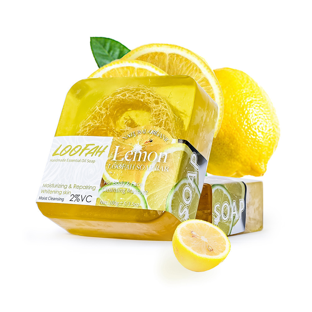 Lemon loofah 100G Pure Artesanal Face Acne Soaps Beauty Glowing Skin Care Natural Handmade Lightening Toilet Soap For Bathing