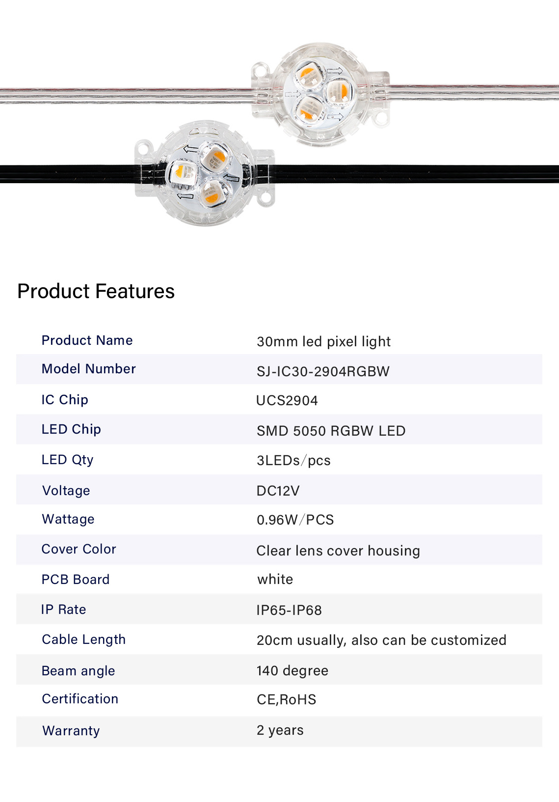 SHIJI IP67 IP68 Addressable 12V UCS2904 30mm Rgbw Led Pixel Point Light Outdoor Christmas Decoration LED Module Light