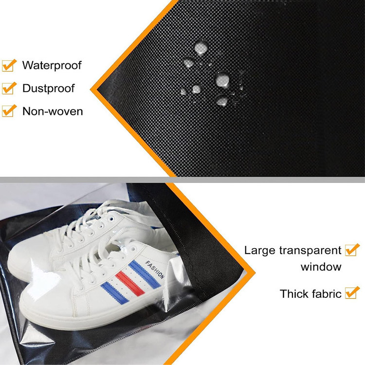 2023 portable travel dustproof shoe organizer bags non woven drawstring shoe bag for transparent window