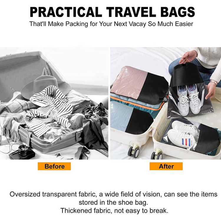 2023 portable travel dustproof shoe organizer bags non woven drawstring shoe bag for transparent window