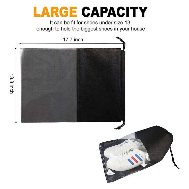 2023 portable travel dustproof shoe organizer bags non woven drawstring shoe bag for transparent window