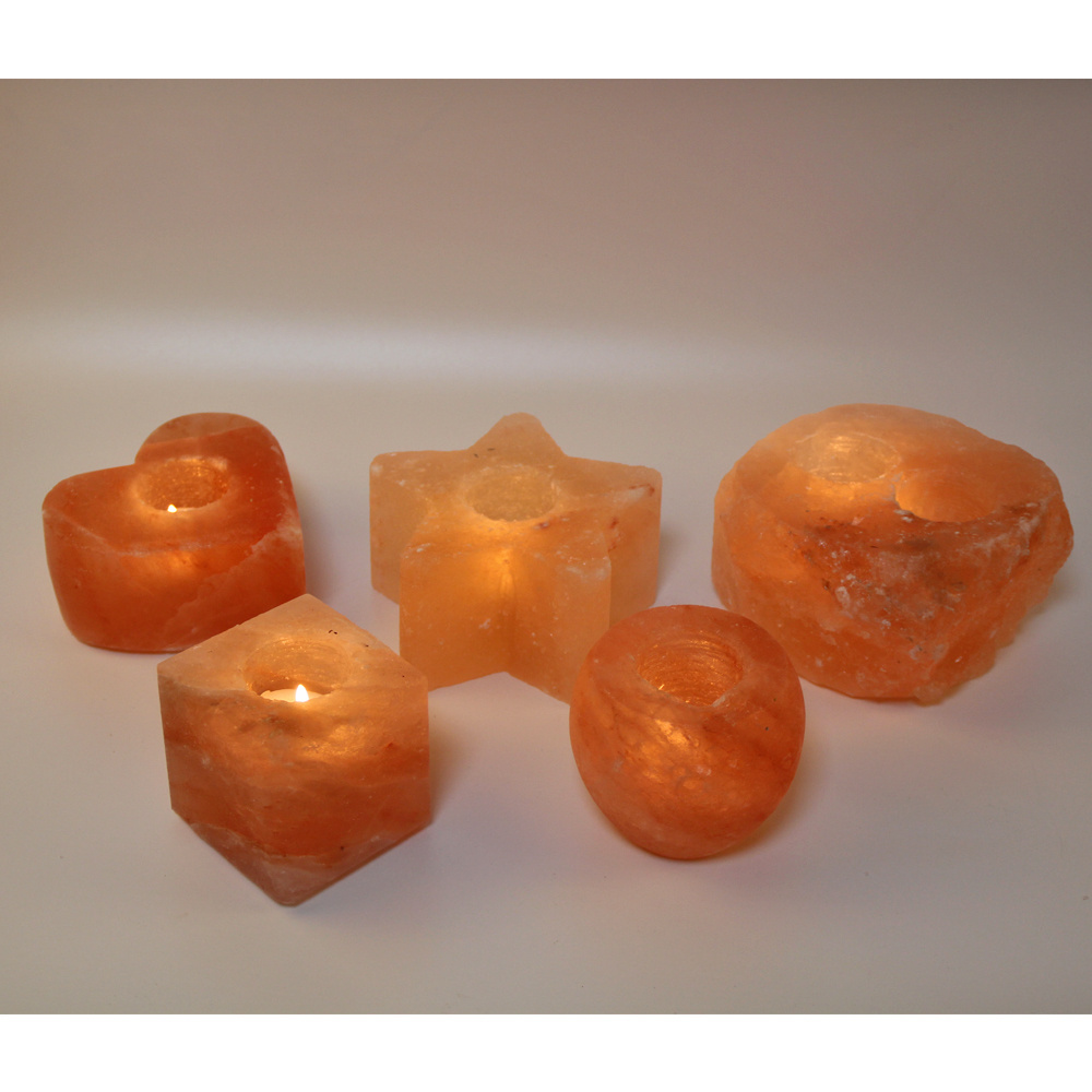 Good Quality Himalayan Salt Rose Quartz Ornamental Tealight Candle Holder Set For Home Decor Accessory