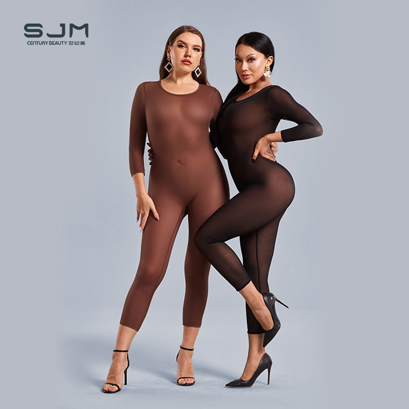 Century Beauty Custom Transparent Tummy Control Sexy Full Body Shaper Wholesale Plus Size Zipper Shapewear Bodysuit