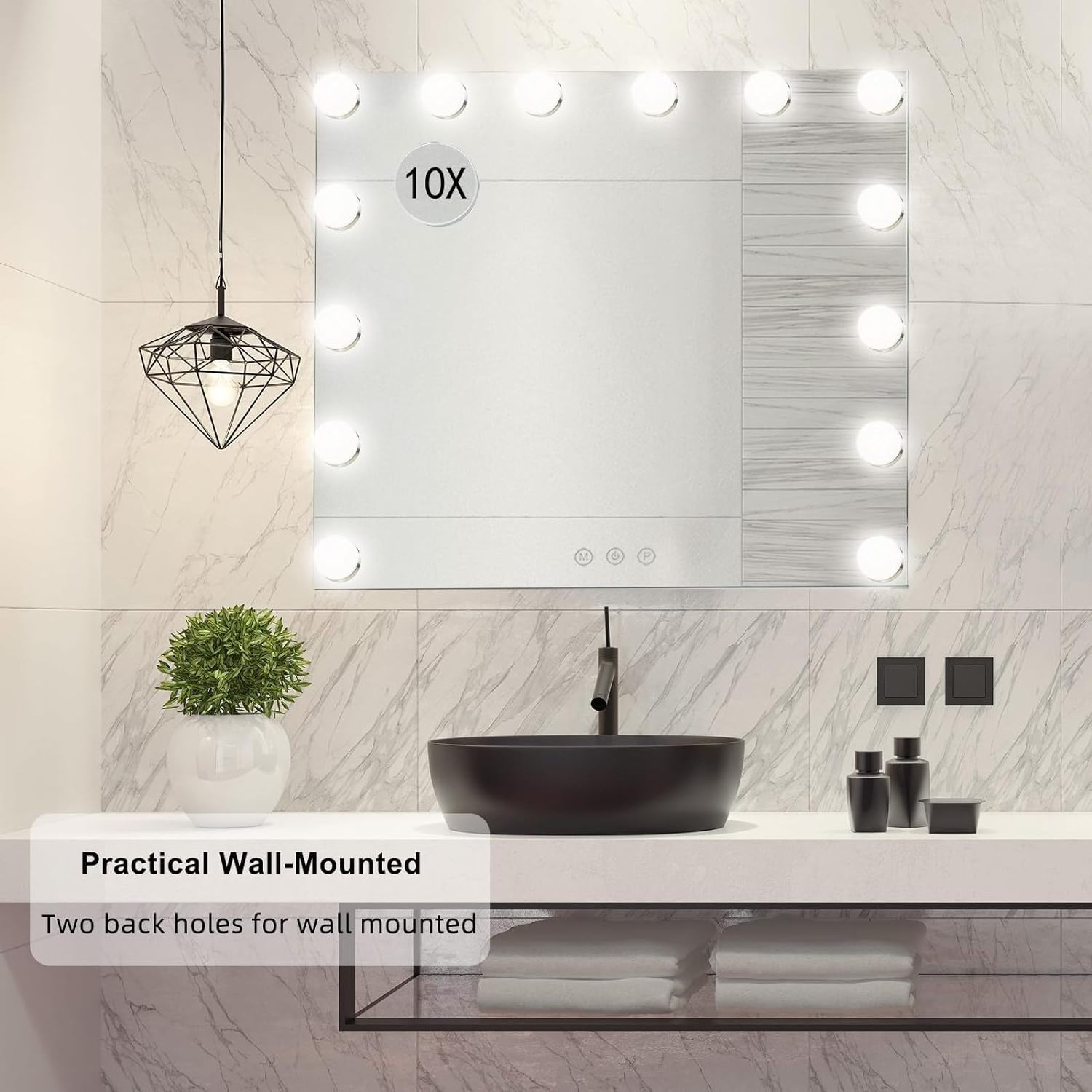 Mdf Base Large Touch Sensor Switch 15 Dimmable Led Bulbs 58x46cm Lighted Makeup Vanity Mirror