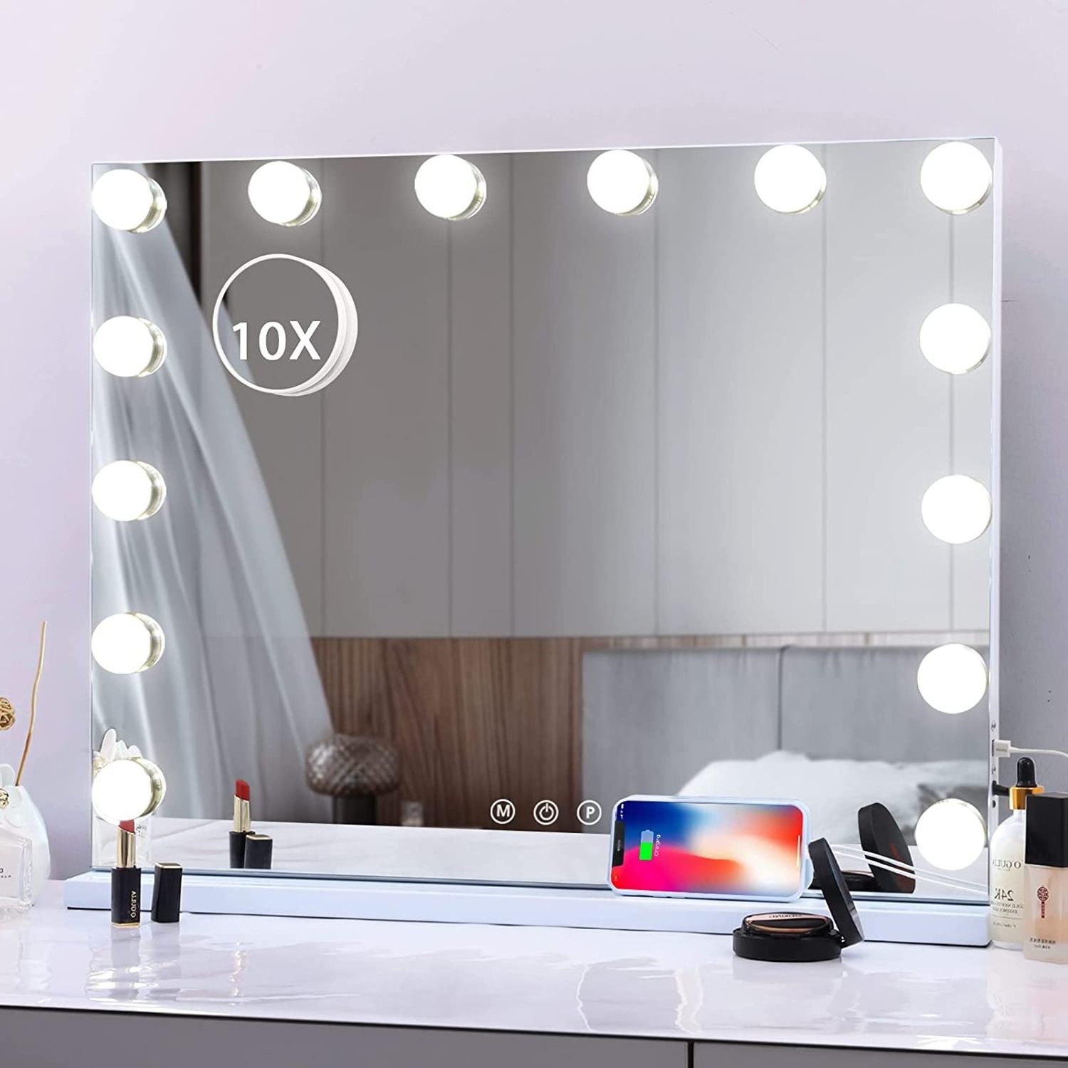 Mdf Base Large Touch Sensor Switch 15 Dimmable Led Bulbs 58x46cm Lighted Makeup Vanity Mirror