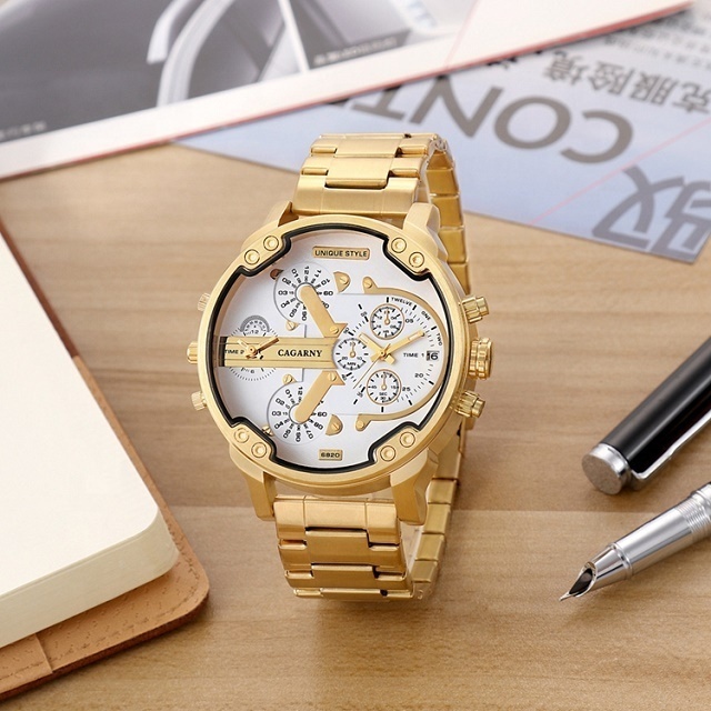 Cagarny 6820 Luxury Men Sport Quartz Gold Wrist Watch Relogio Masculino