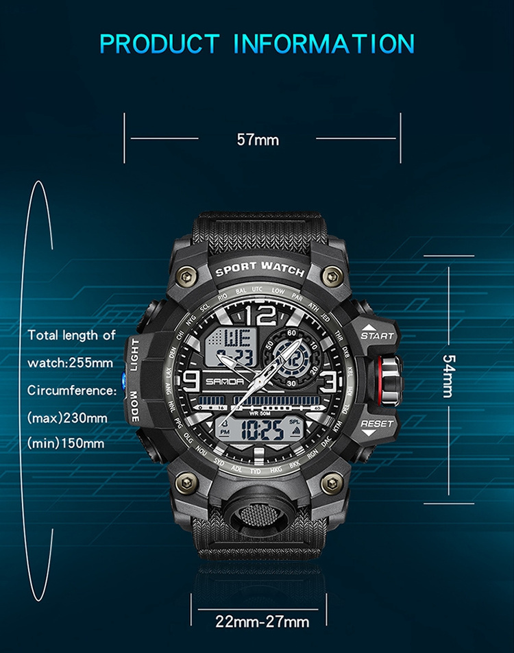 SANDA 3133 Top Brand Sports Watch Man Waterproof Digital Quartz Wristwatch