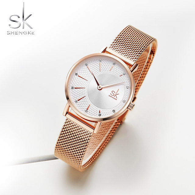 Luxury Brand Ladies Quartz Relogio Feminino Rose Gold Stainless Steel Women Shengke Watch