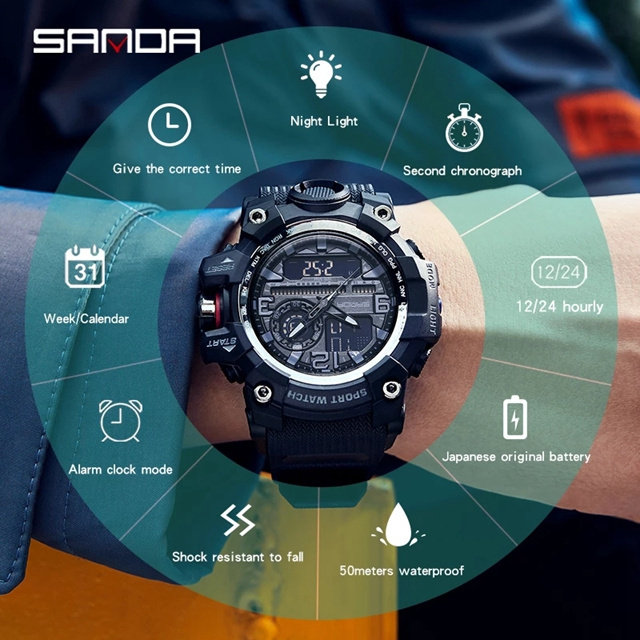 SANDA 3133 Top Brand Sports Watch Man Waterproof Digital Quartz Wristwatch