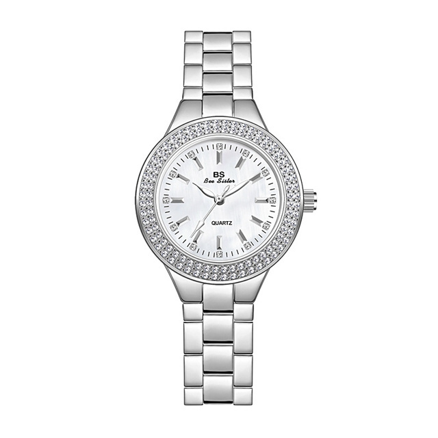 Fashion BS Bee Sister Ladies Crystal Diamond Montre Femme Stainless Steel Quartz Silver Women Watch