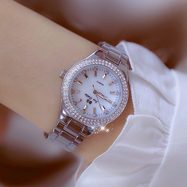 Fashion BS Bee Sister Ladies Crystal Diamond Montre Femme Stainless Steel Quartz Silver Women Watch