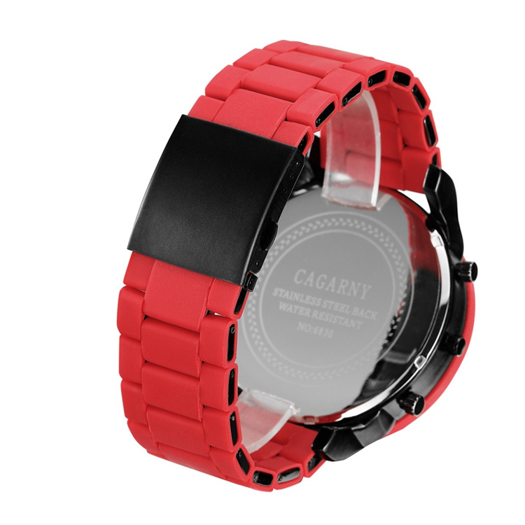 Luxury Cagarny 6830 Red Silicone Cool Mens Sports Wrist Watch Relogio