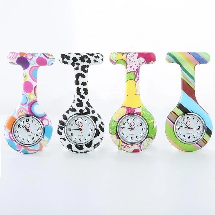 Fashion Unisex Rubber Silicone Pocket Watch Clip on Fob Quartz Brooch Hanging Nurse Watch