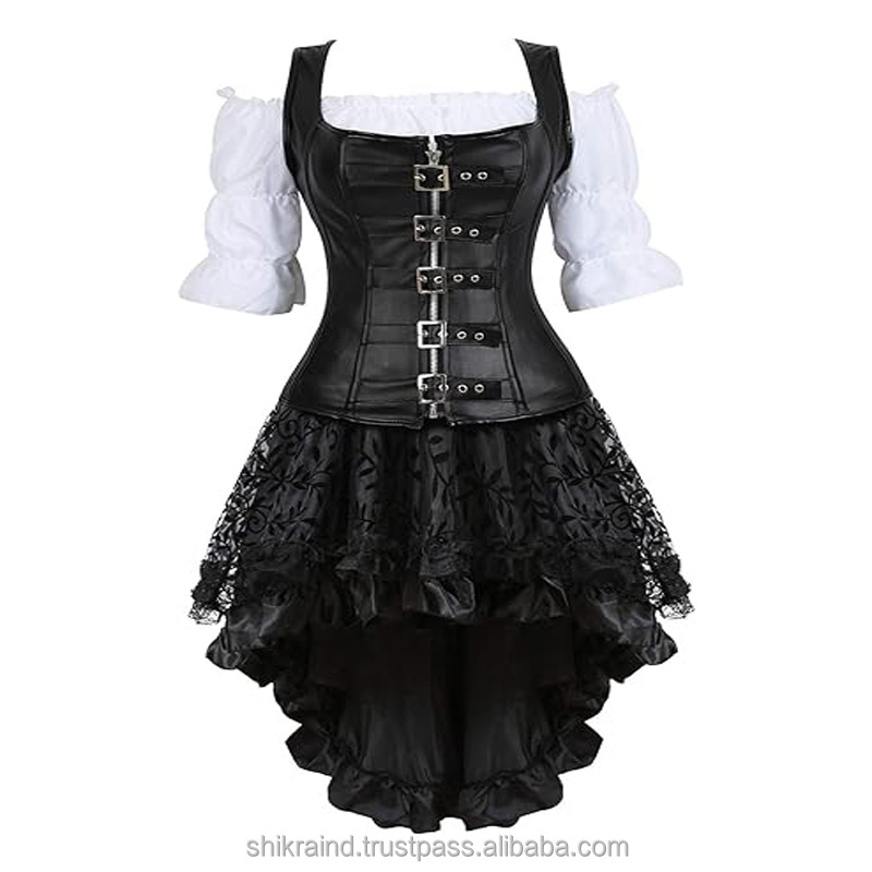 OEM Wholesale Custom Design Fashion Clubwear Steampunk Corset and Bustiers Skirt with Blouse Party Dress