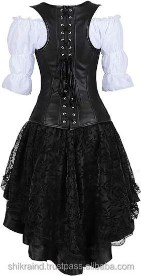 OEM Wholesale Custom Design Fashion Clubwear Steampunk Corset and Bustiers Skirt with Blouse Party Dress