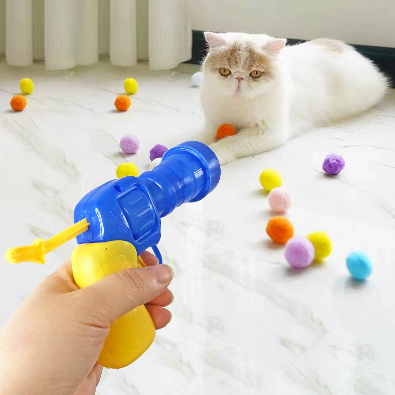 Wholesale Price Cheap Cat Pom Pom Ball Launcher Funny Cat Interactive Toy Safe And Soft Toys For Kittens