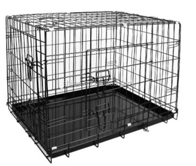 Portable Metal wire mesh dog crate cages with plastic pet sleep tray