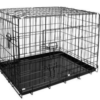 Portable Metal wire mesh dog crate cages with plastic pet sleep tray