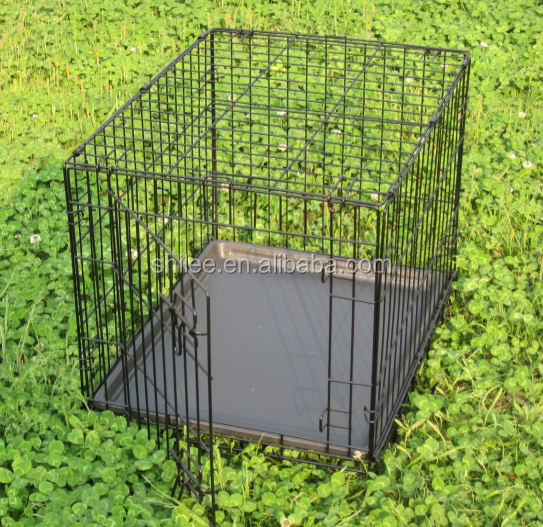 Portable Metal wire mesh dog crate cages with plastic pet sleep tray