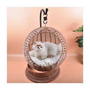 Washable Pet dog Hanging Swing Hammock Pet Bed Cat Nest Poly Rattan Weaving Cat Hanging Basket Bed