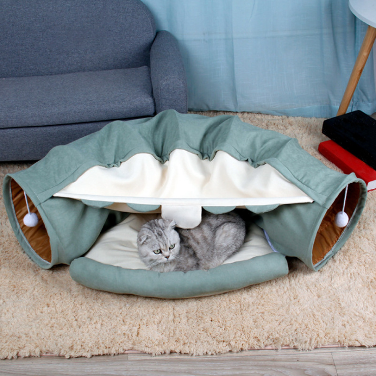 Factory direct sales Japanese cat tunnel toy foldable cat passage detachable roll floor chinchilla pet bed