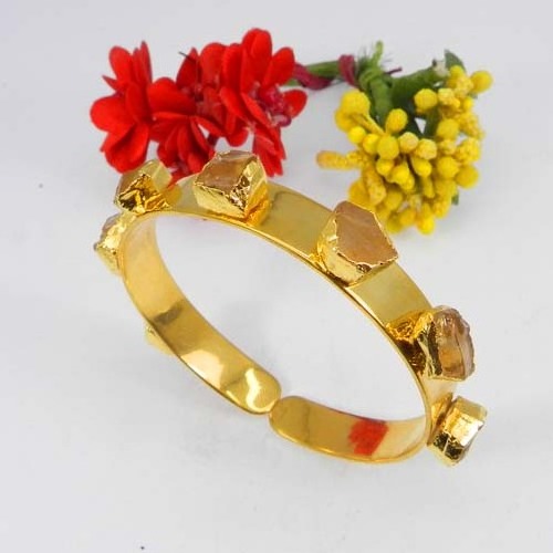 natural rough citrine gemstone gold plated adjustable cuff bracelet