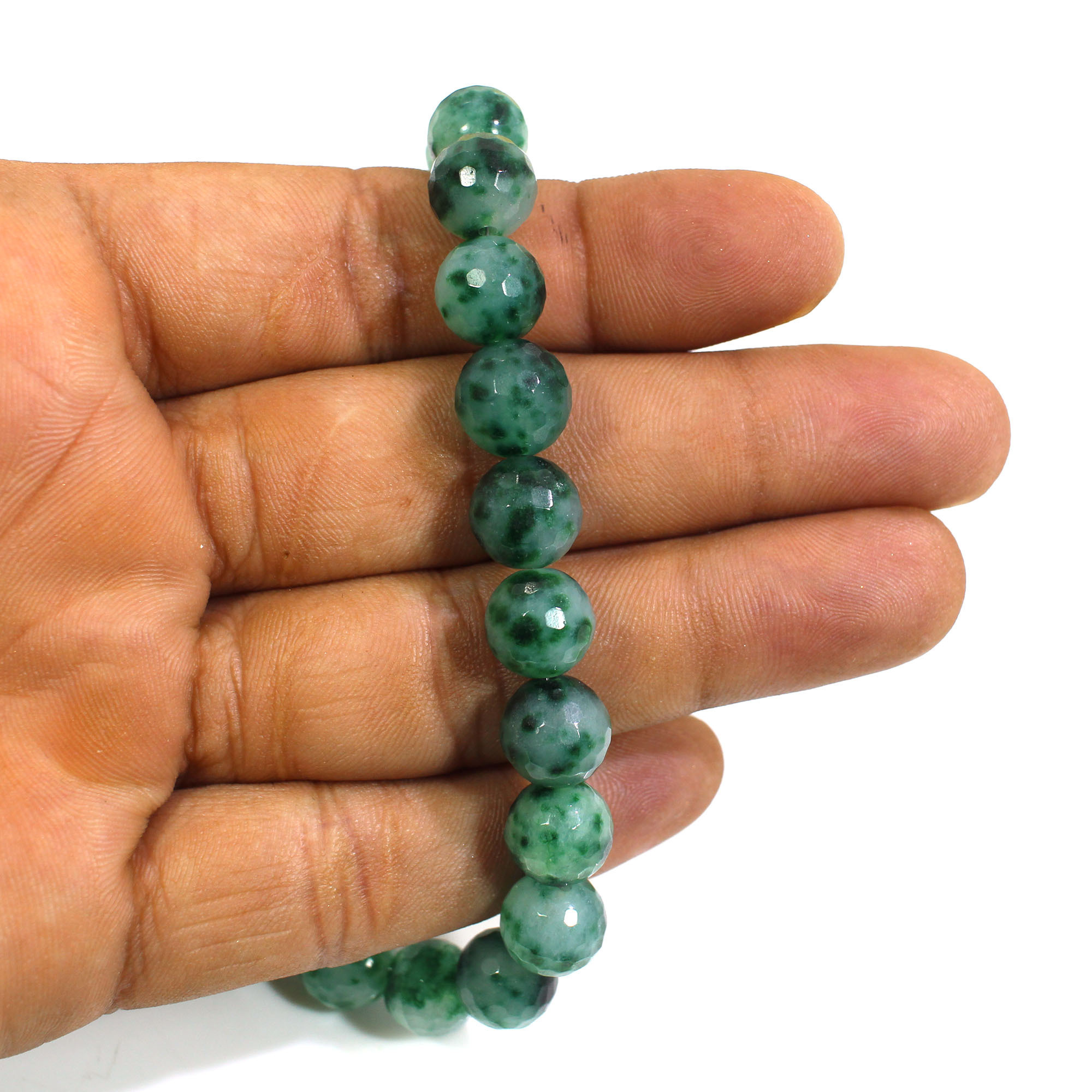 Natural Moss Agate 10mm Round Football Cut Beads 8 Inch Strand For Making Bracelet Loose Beads