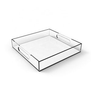 Wholesale Transparent Decorative Lucite Storage Insert Rolling Serving Trays Clear Acrylic Color Tray With Gold Metal Handles