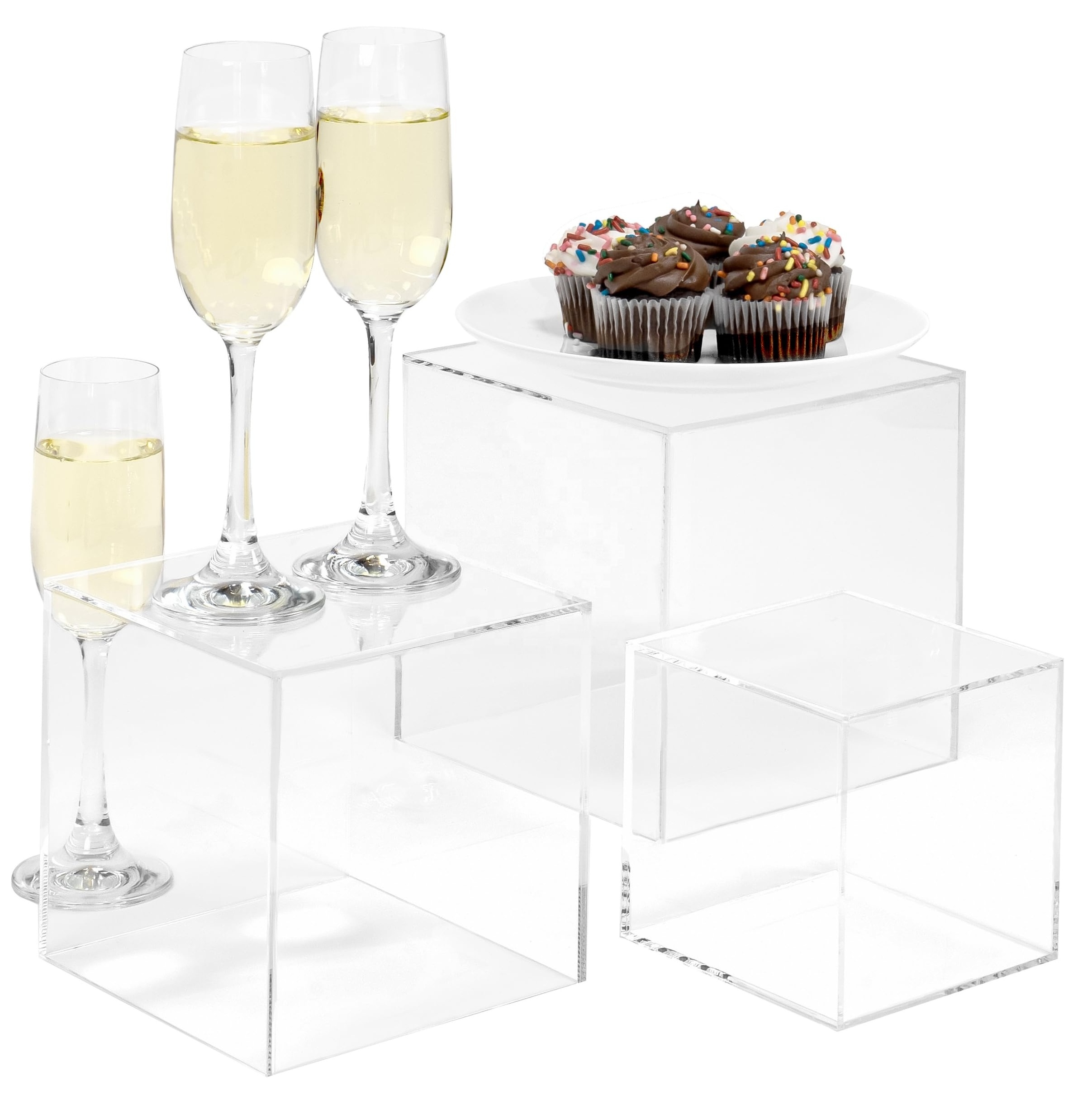 5-sides Acrylic Display Cube Sets Wedding Party White Acrylic Catering Buffet Risers For Food Display Stand