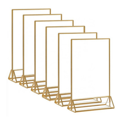 Customized Clear Acrylic Double Sided Frames Gold Borders sign holder For Wedding Table Numbers Clear Photos Menu Holders