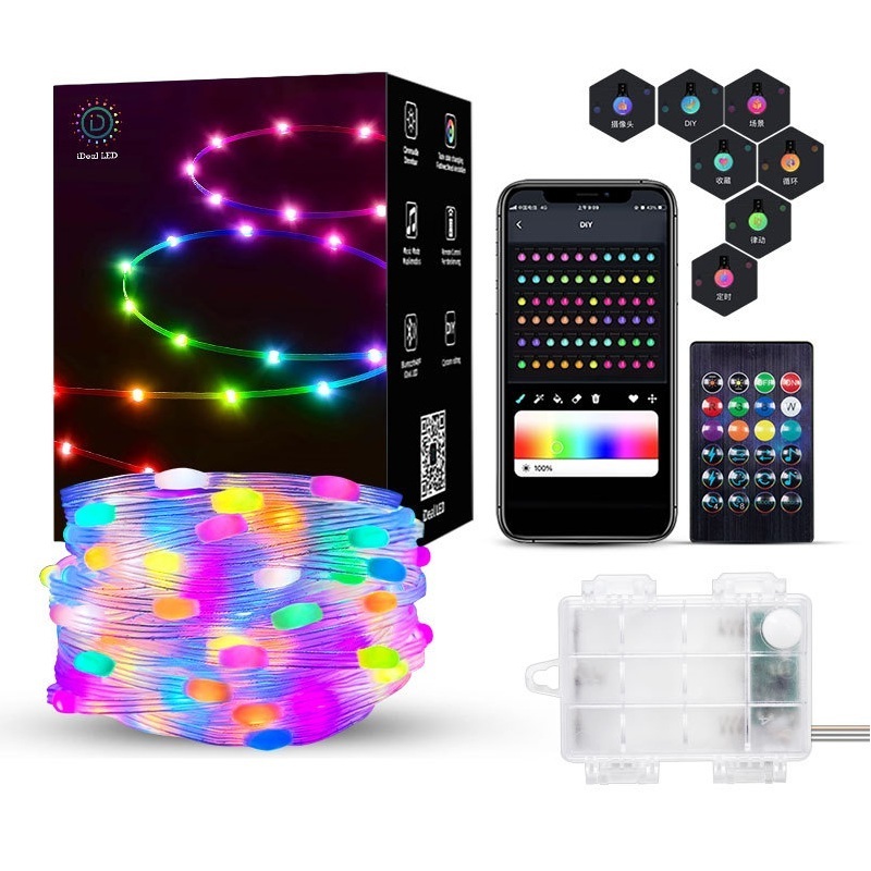 Battery Operated App Controlled music sync Multicolor Christmas Party  RGB Smart Fairy String Lights with Remote