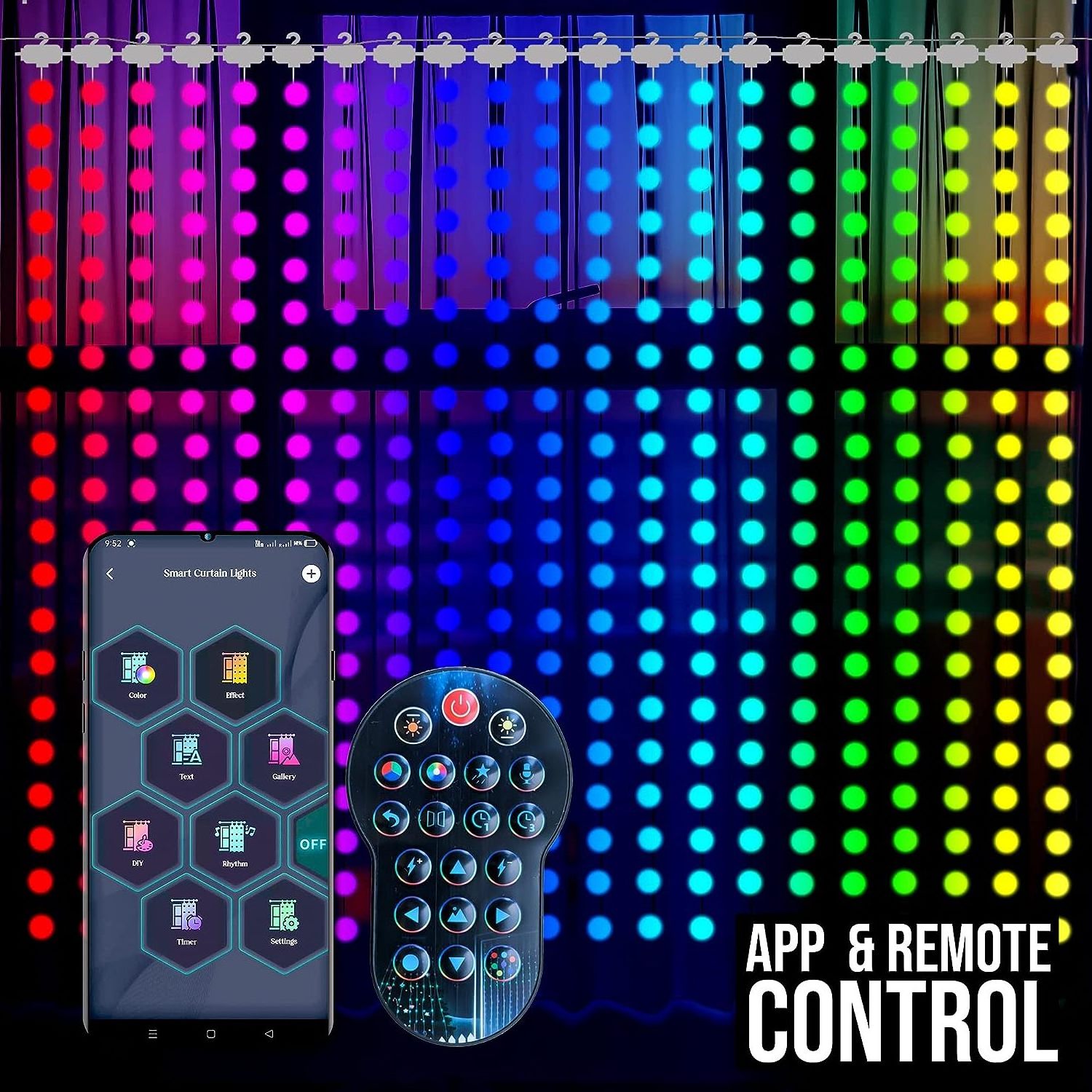 Smart  APP Control RGB Window String Light Music Sync LED Curtain Lights with remote