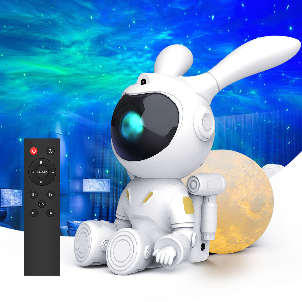 Moon Bunny Astronaut Starry Galaxy Projection Night Light