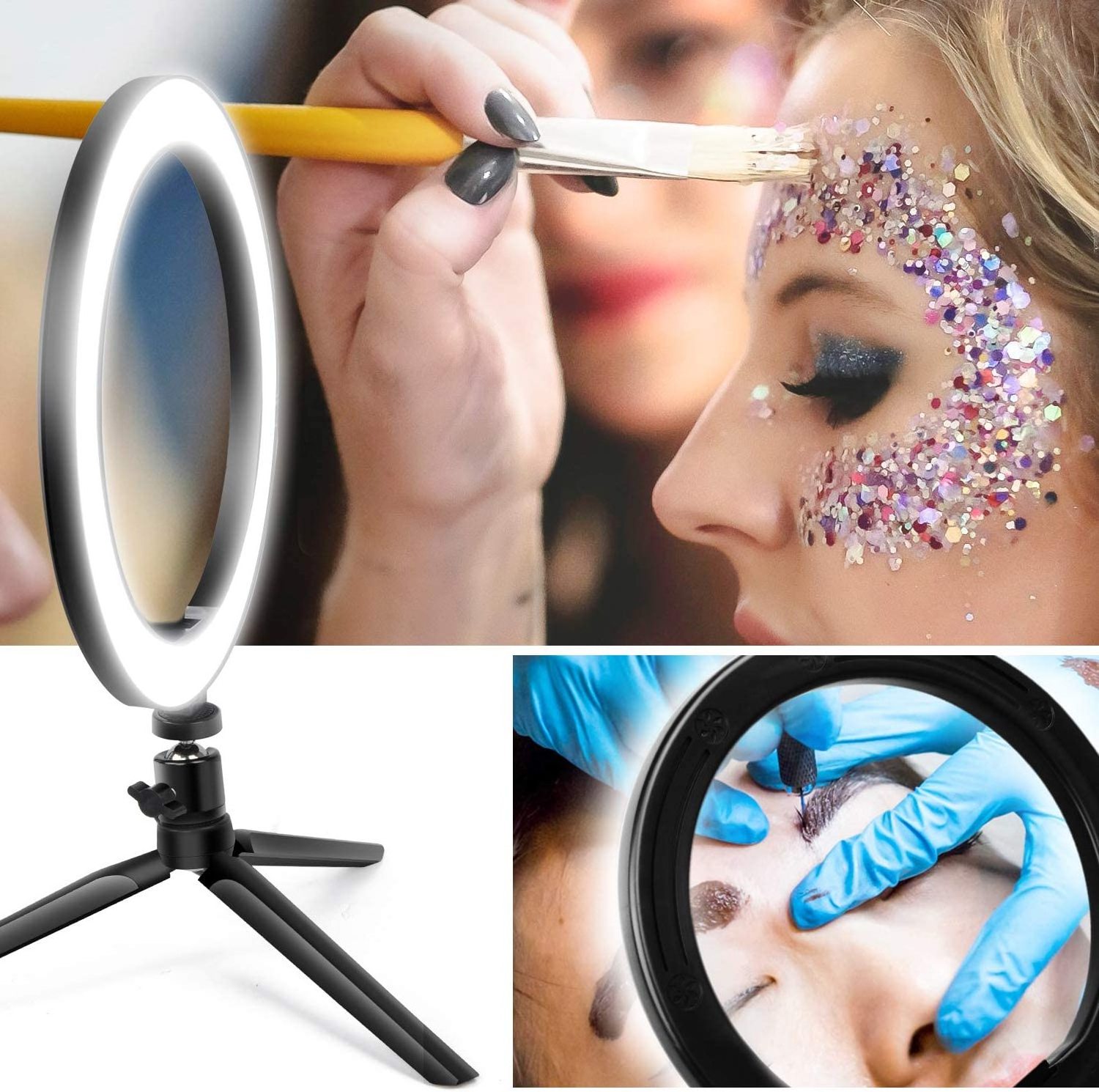 LED Camera Light , Desk Makeup Ring Light , 10 inch  led selfie ring light with tripod