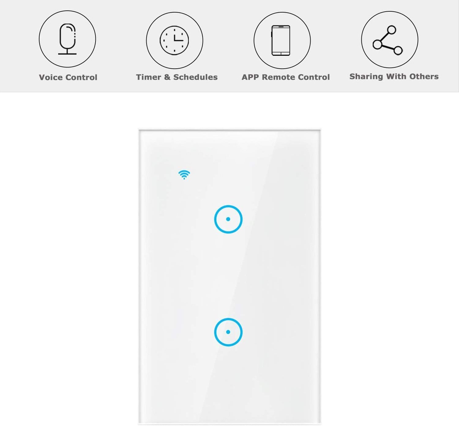 Smart Light Switch 2 Gang Smart Switch Works with Alexa, Google Home and SmartThings, in-Wall 2.4Ghz Wifi Light Switch