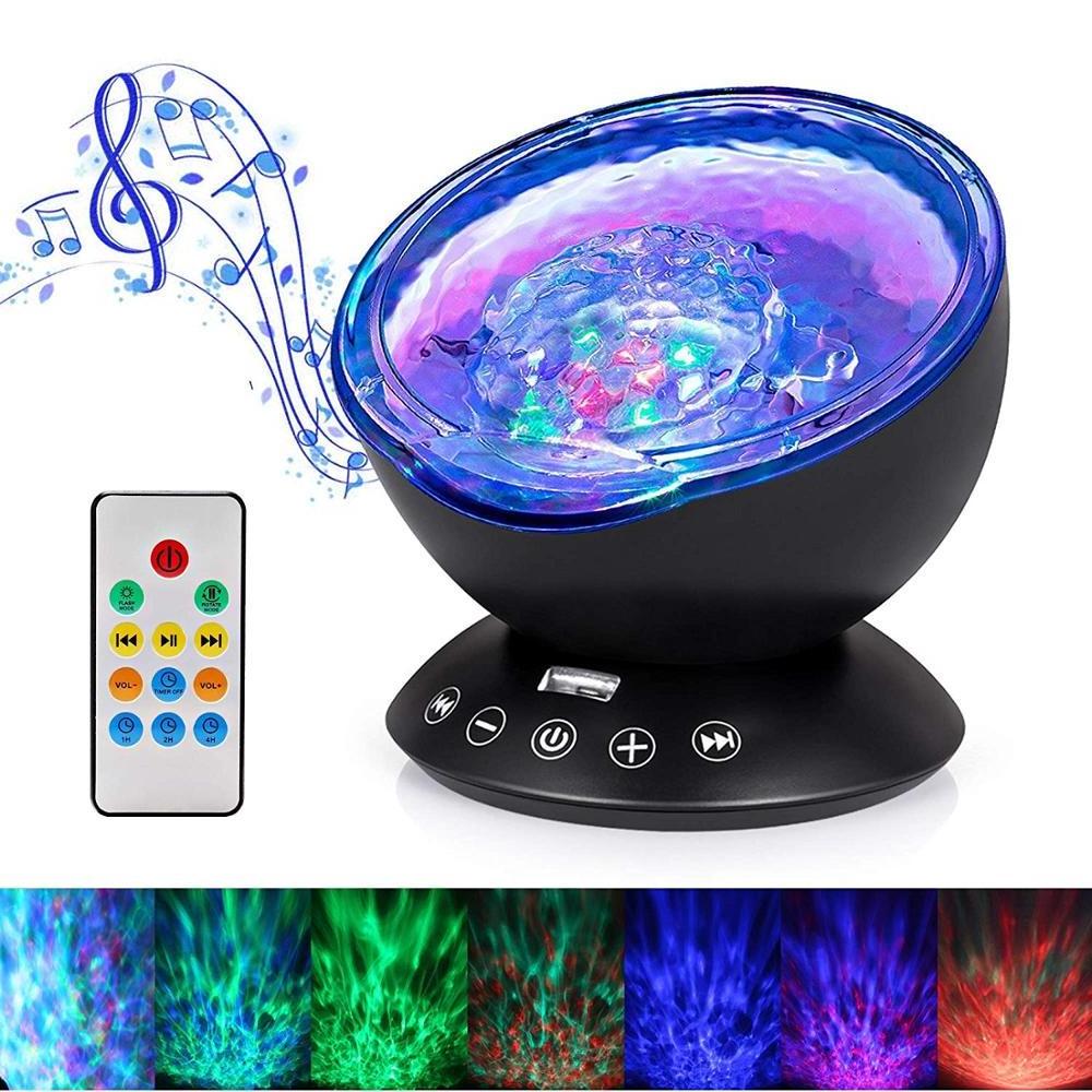 12LED 7 Color Changing Lighting with Adjustable brightness Remote Control Timer  LED Ocean Wave Night Light  Projector