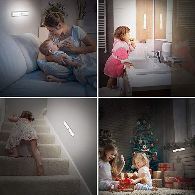 Stick-on Anywhere Battery Operated 10 LED Closet Light Motion Activated, Homelife Motion Sensor LED under Cabinet Night Lights