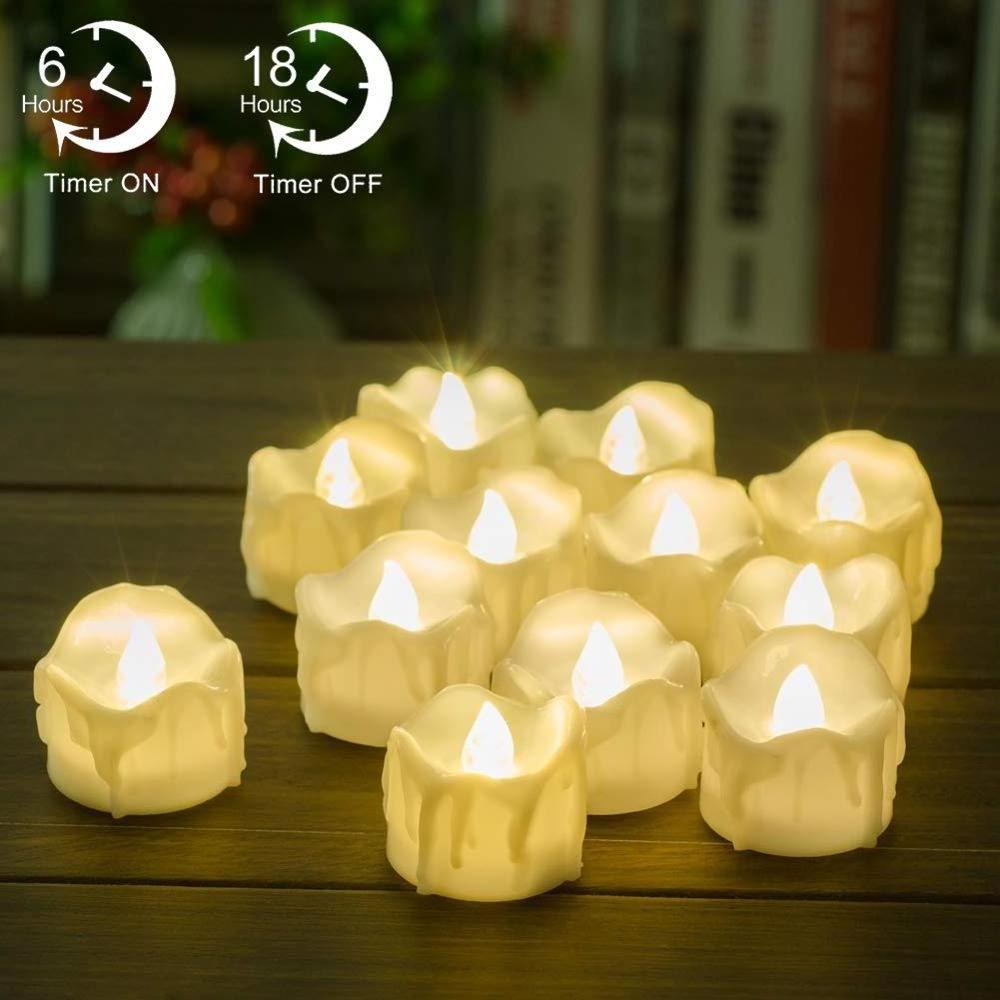 Timer led  Candles, 12pcs  Battery Operated LED Decorative Flameless Candles Flickering Tea Light, 6 Hours On and 18 Hours Off