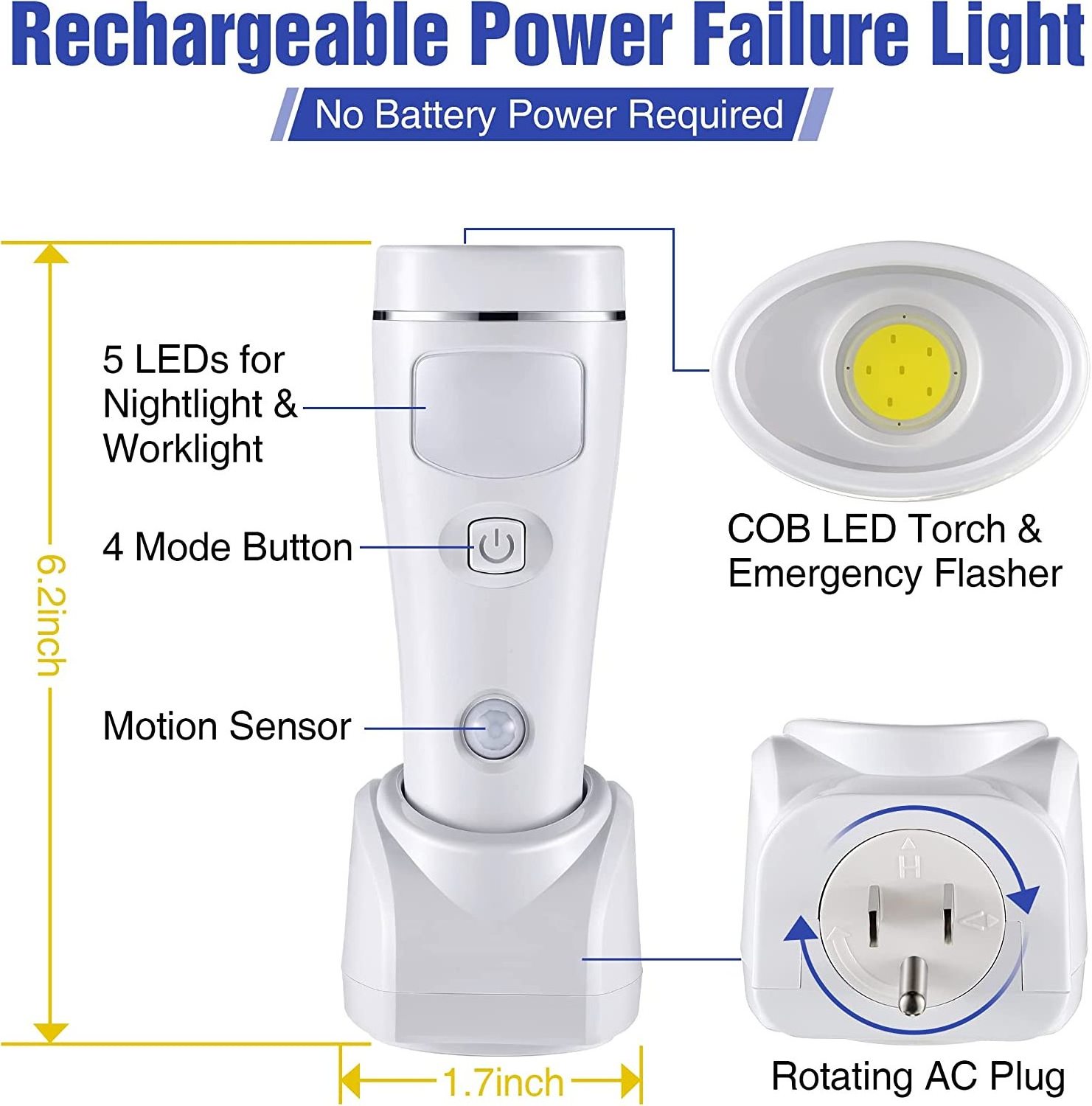 4 in 1 LED Rechargeable Plug in Power Outage Light Flashlights