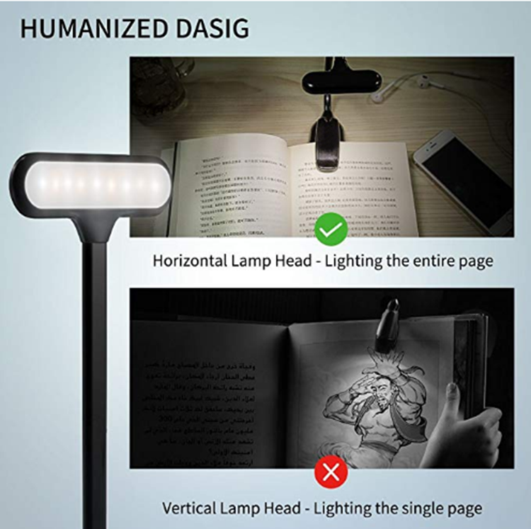 9 LED Book Light Clip on, Rechargeable Clip Reading Light  Portable Music Stand Light, Lightweight Clip Light