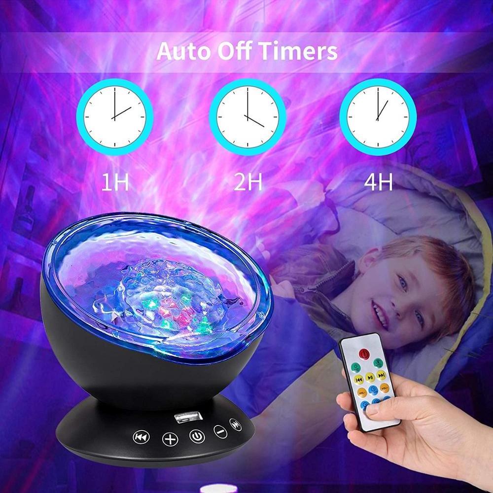 12LED 7 Color Changing Lighting with Adjustable brightness Remote Control Timer  LED Ocean Wave Night Light  Projector