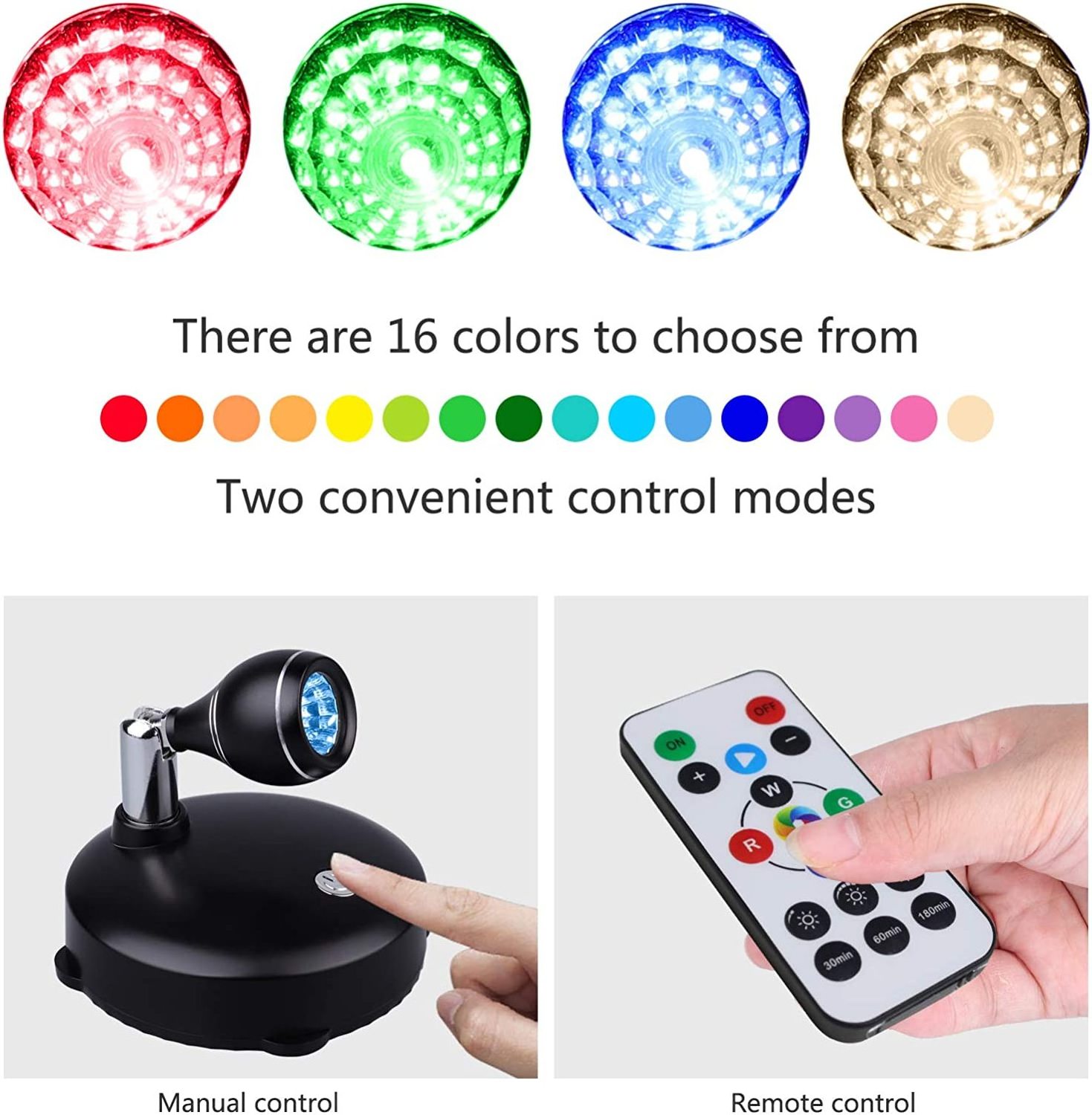 RGBW Battery Operated rechargeable mini Stick Up LED Dimmable Accent Paintings Pictures Spot Light Indoor with Remote