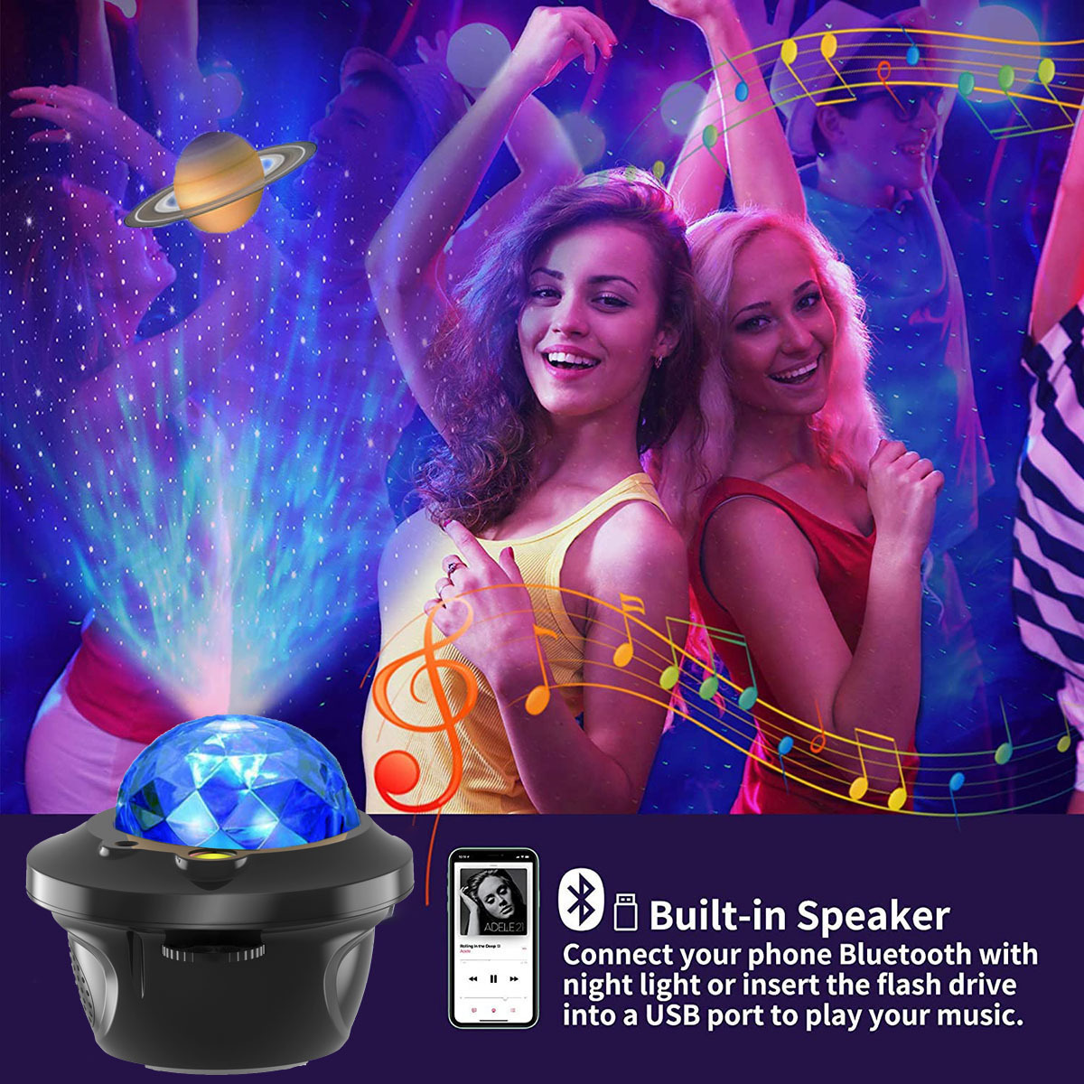 Upgraded Home Planetarium Night Light Ambiance BT speaker LED Projector Light Music Nebula Projector  Planet Star Lights