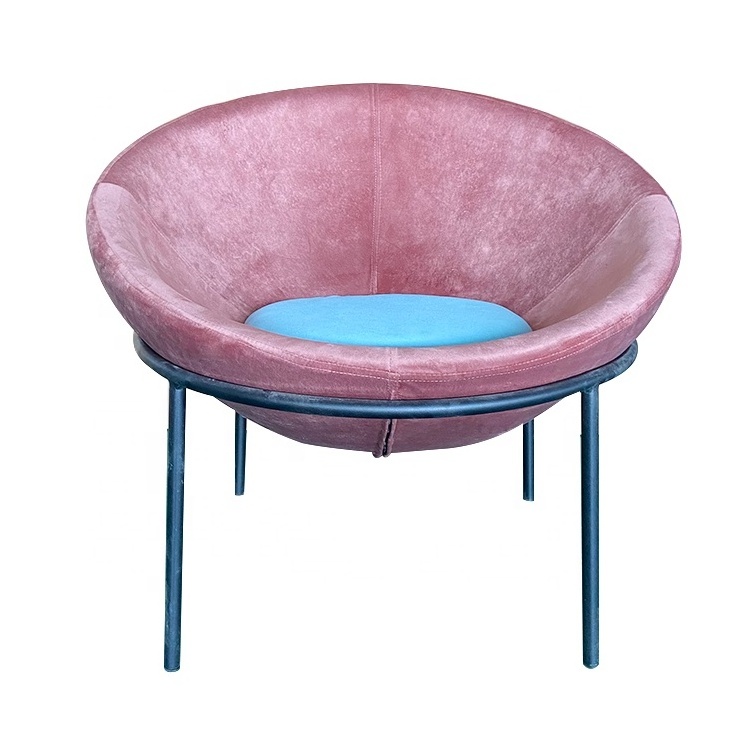 Modern design living room leisure chair with pink velvet cover and powder coated legs