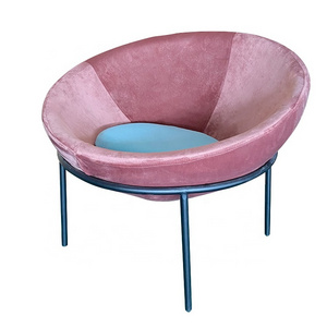 Modern design living room leisure chair with pink velvet cover and powder coated legs